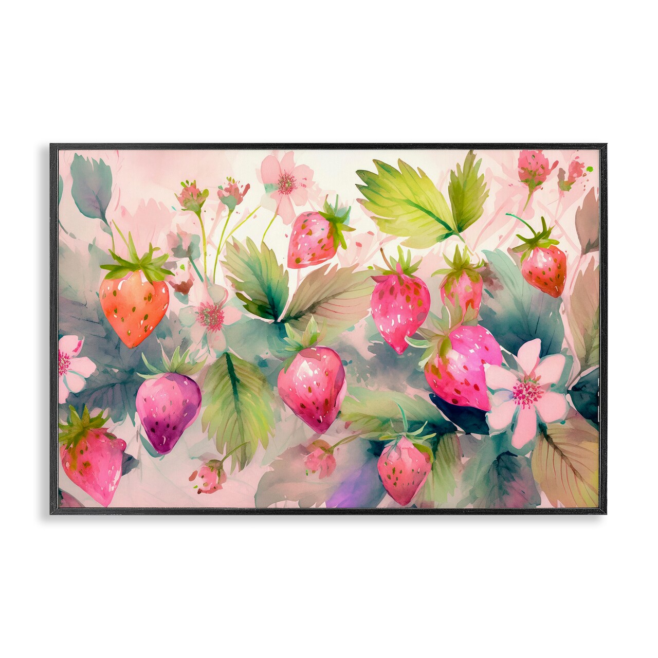 Stupell Industries Pink Strawberries & Bloom Framed Giclee Wall Art Design by Alina Georgescu